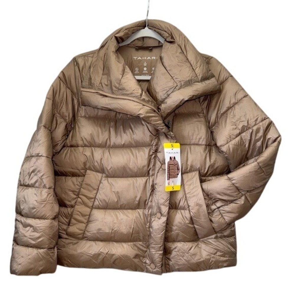 Tahari Womens Asymmetrical Puffer Jacket Tan Size S - NWT